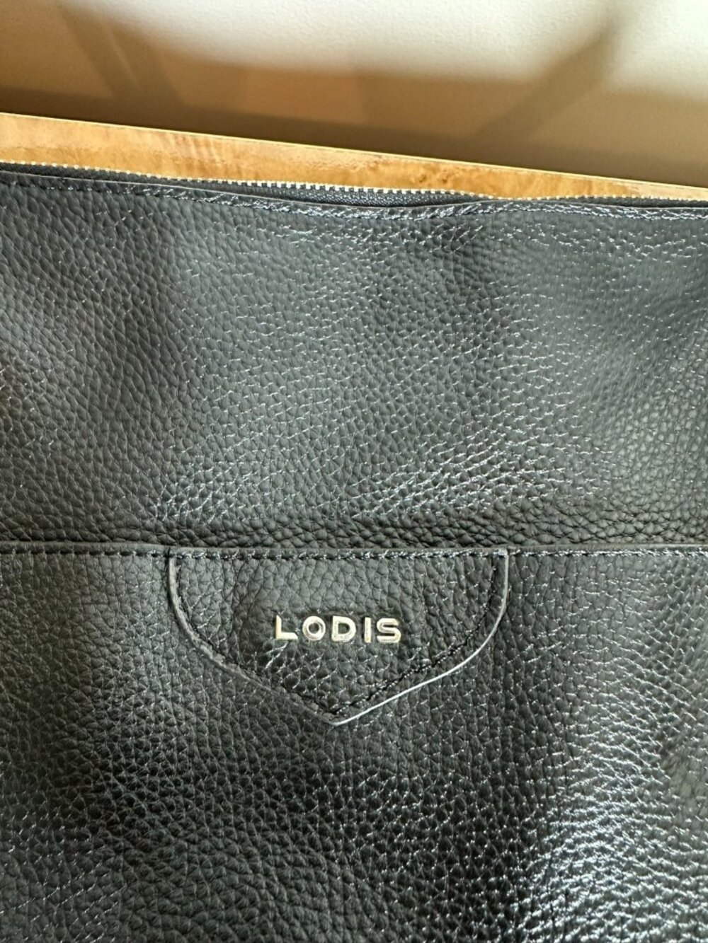 Lodis Black Pebbled Leather Tote Bag Shoulder Purse Floral Lining Work Travel - Picture 4 of 9
